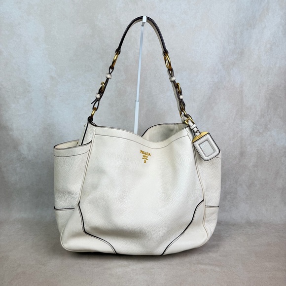 Prada Handbags - Prada Vitello Daino Antik Leather Hobo Shoulder Tote – Ivory